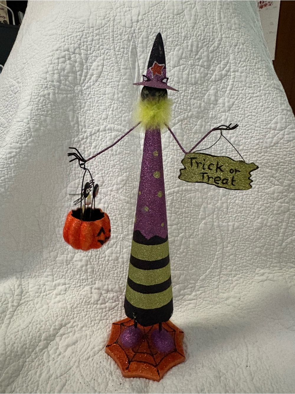 Pier 1 Purple, Green and Orange Glitter Witch Tabletop Decor